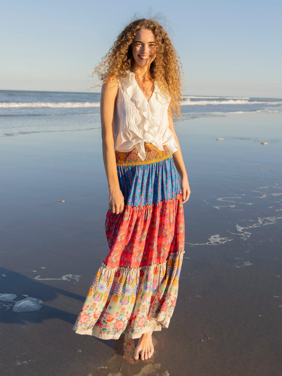 Natural Life Emilia Ruffle Maxi Skirt - Grey Folk Flower