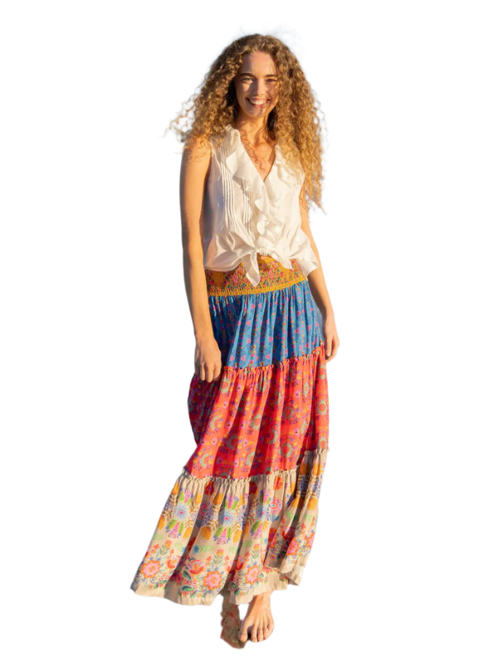 Natural Life Emilia Ruffle Maxi Skirt - Grey Folk Flower