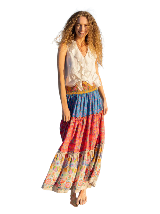 Natural Life Emilia Ruffle Maxi Skirt - Grey Folk Flower