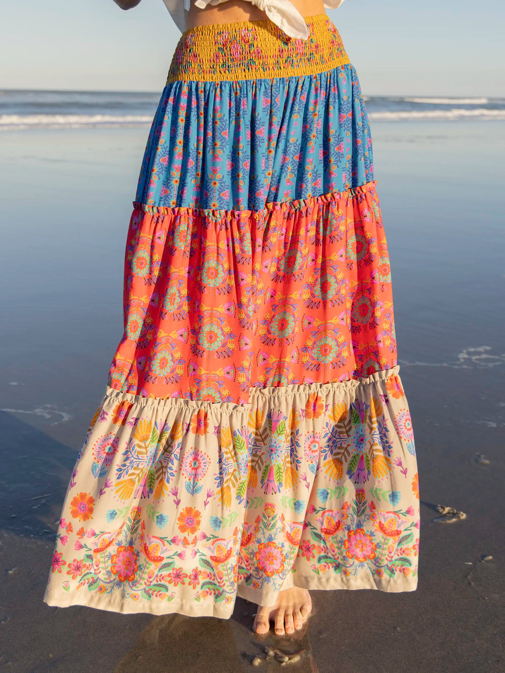 Natural Life Emilia Ruffle Maxi Skirt - Grey Folk Flower