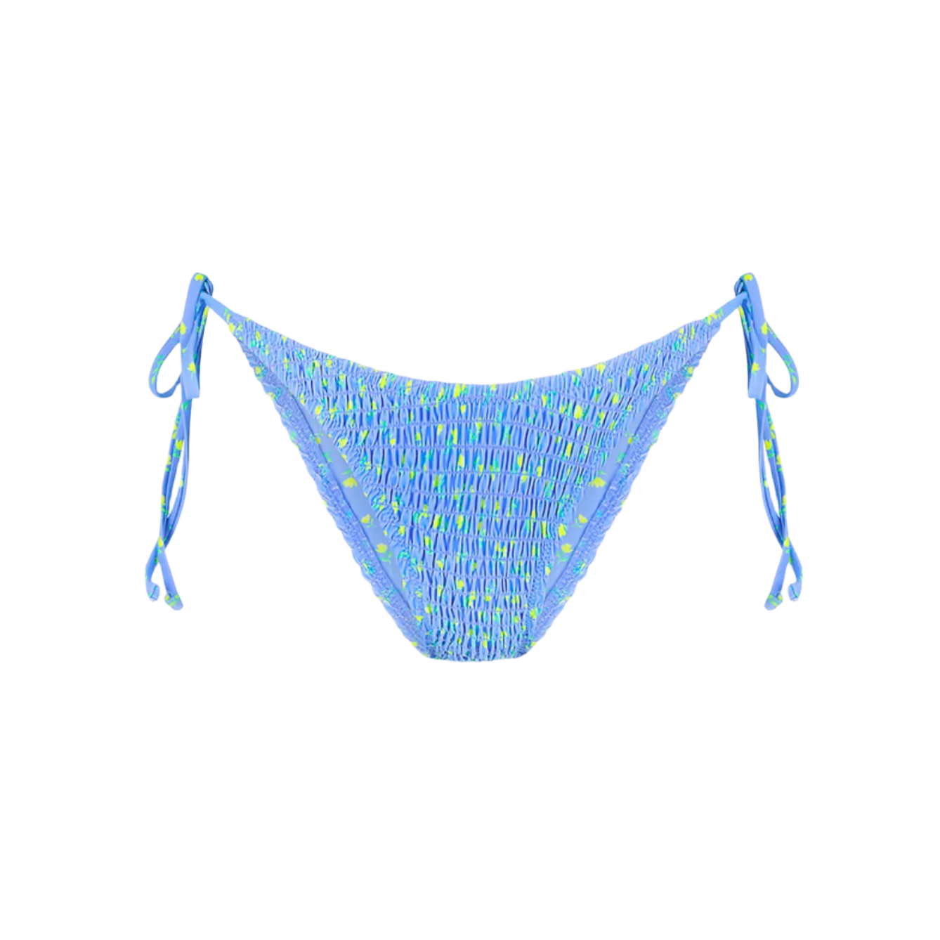 Kulani Kinis Shirred Dipped Cheeky Tie Bikini Bottom - Lemon Bloom