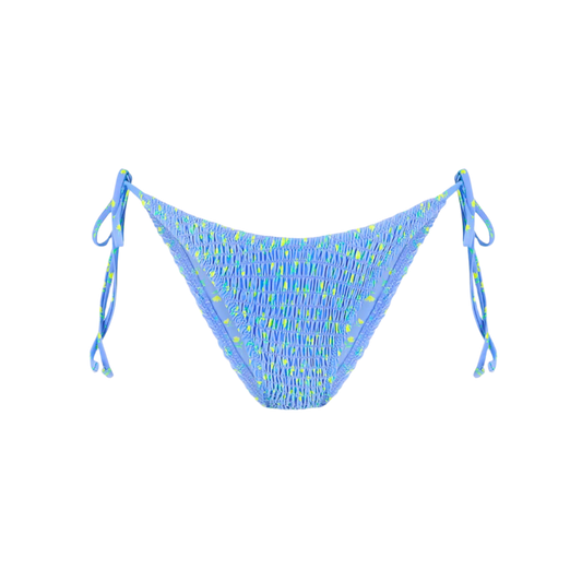 Kulani Kinis Shirred Dipped Cheeky Tie Bikini Bottom - Lemon Bloom
