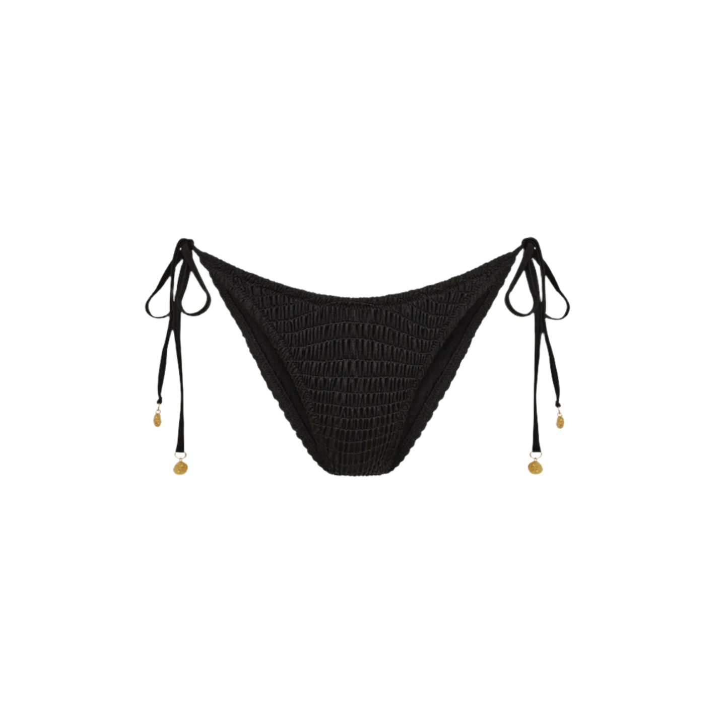 Kulani Kinis Shirred Dipped Cheeky Tie Bikini Bottom - Twilight Black