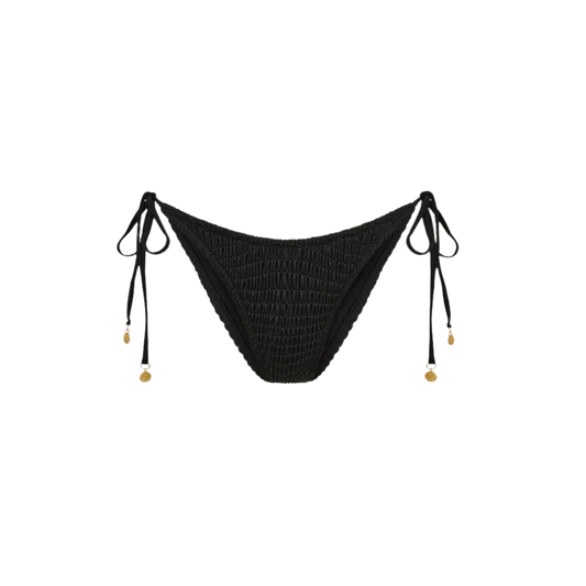 Kulani Kinis Shirred Dipped Cheeky Tie Bikini Bottom - Twilight Black