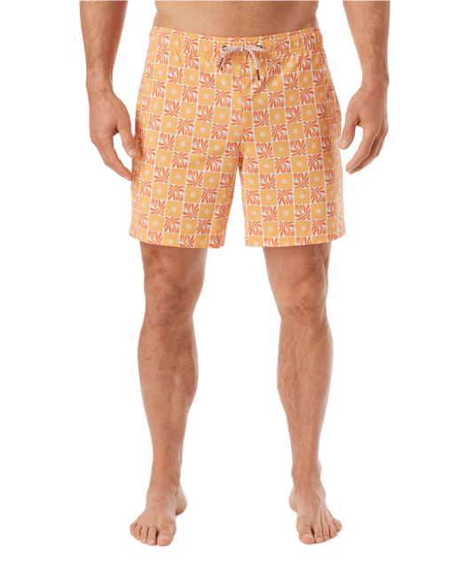 Fair Harbor Men's The Bayberry Swim Trunk Boardshorts - Orange Checkered Palms