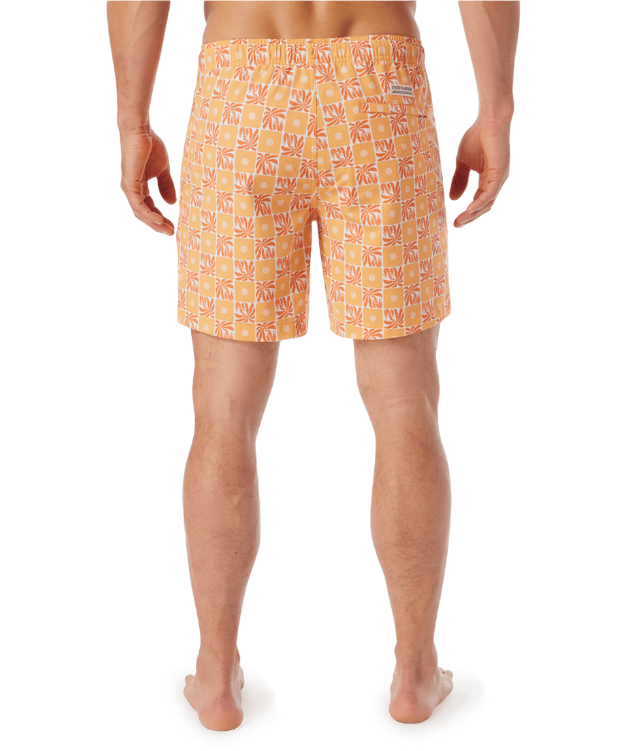 Fair Harbor Men's The Bayberry Swim Trunk Boardshorts - Orange Checkered Palms