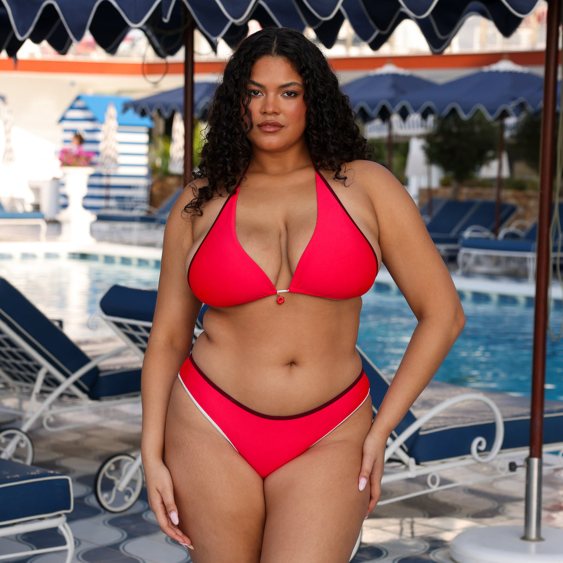 Kulani Kinis Bind Tie Halter Bikini Top - Cherry Cola