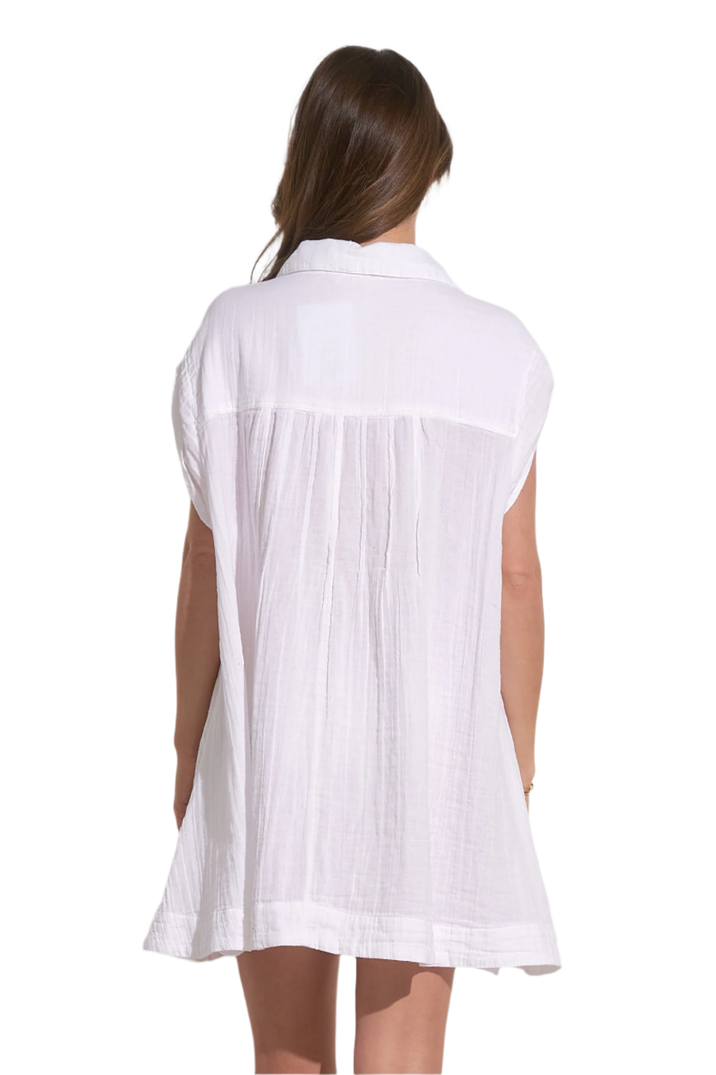 Elan Oversized Button Down Coverup Shirt Dress - White
