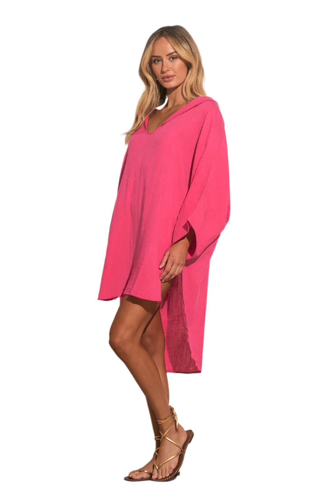 Elan Cotton V-Neck Hoodie Coverup - Hot Pink - FINAL SALE