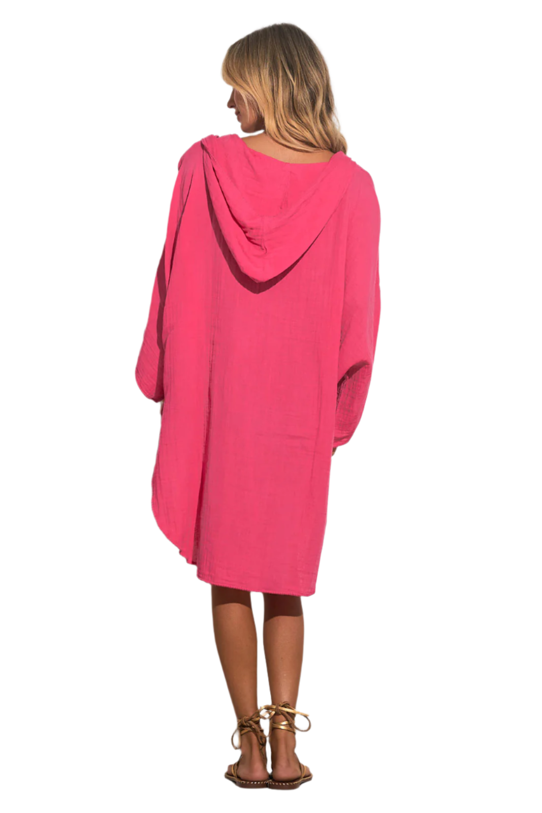 Elan Cotton V-Neck Hoodie Coverup - Hot Pink - FINAL SALE