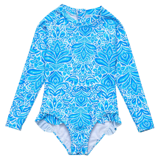 Snapper Rock Girls Long Sleeve Surf Suit - Santorini Blue - FINAL SALE