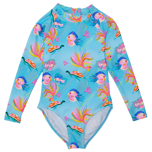 Snapper Rock Girls Sustainable Long Sleeve Surf Suit - Kaleido Fish
