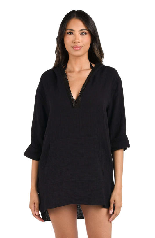 La Blanca Seaside Covers Hoodie Coverup - Black