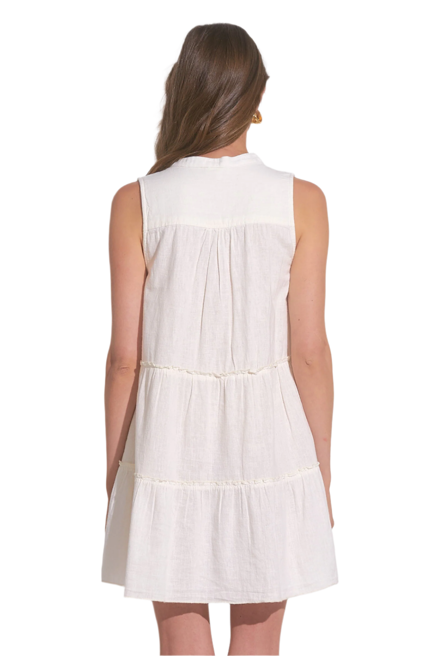 Elan Sleeveless Linen A-Line Short Dress - White