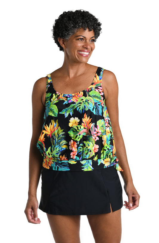 Maxine of Hollywood Banded Scoop Blouson Tankini Top - Oahu