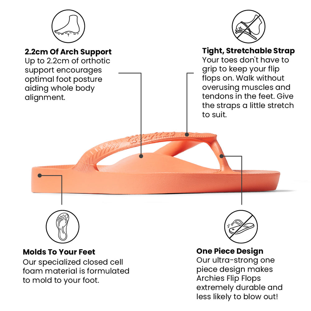 Archies Arch Support Flip Flops - Peach