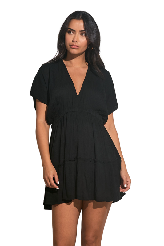 Elan Ruffle Bottom Mini Dress - Black - FINAL SALE