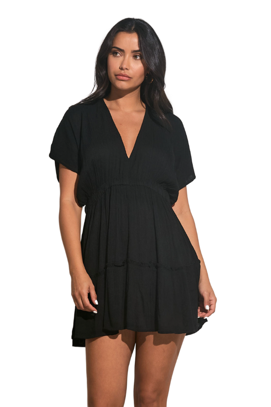 Elan Ruffle Bottom Mini Dress - Black