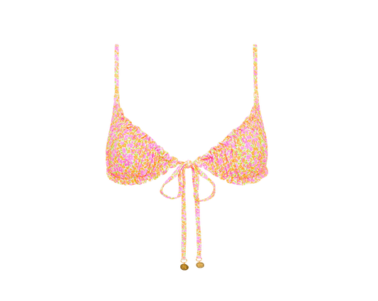Kulani Kinis Ruched Bralette Bikini Top - Champagne Blossom