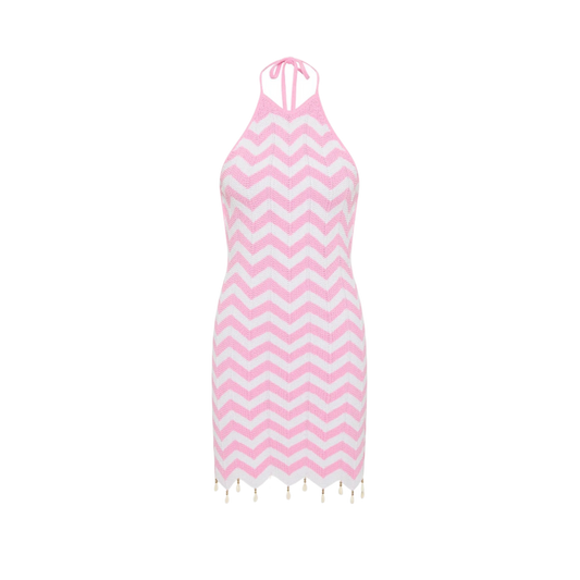 Kulani Kinis Chevron Knit Halter Mini Dress - Cotton Candy