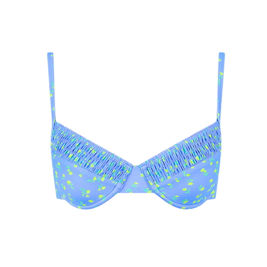 Kulani Kinis Shirred Ditzy Underwire Bra Bikini Top - Lemon Bloom