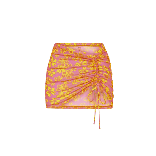 Kulani Kinis Rouched Mesh Mini Skirt Sarong - Pitaya Maya - FINAL SALE