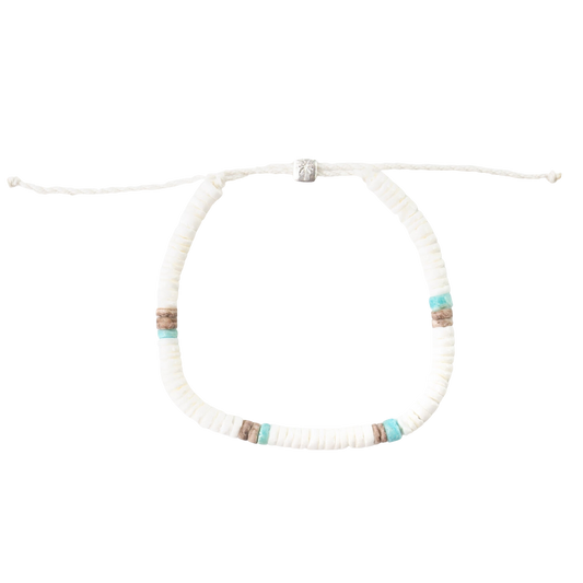 Pineapple Island Tangsi Puka Shell Bracelet - White/Brown