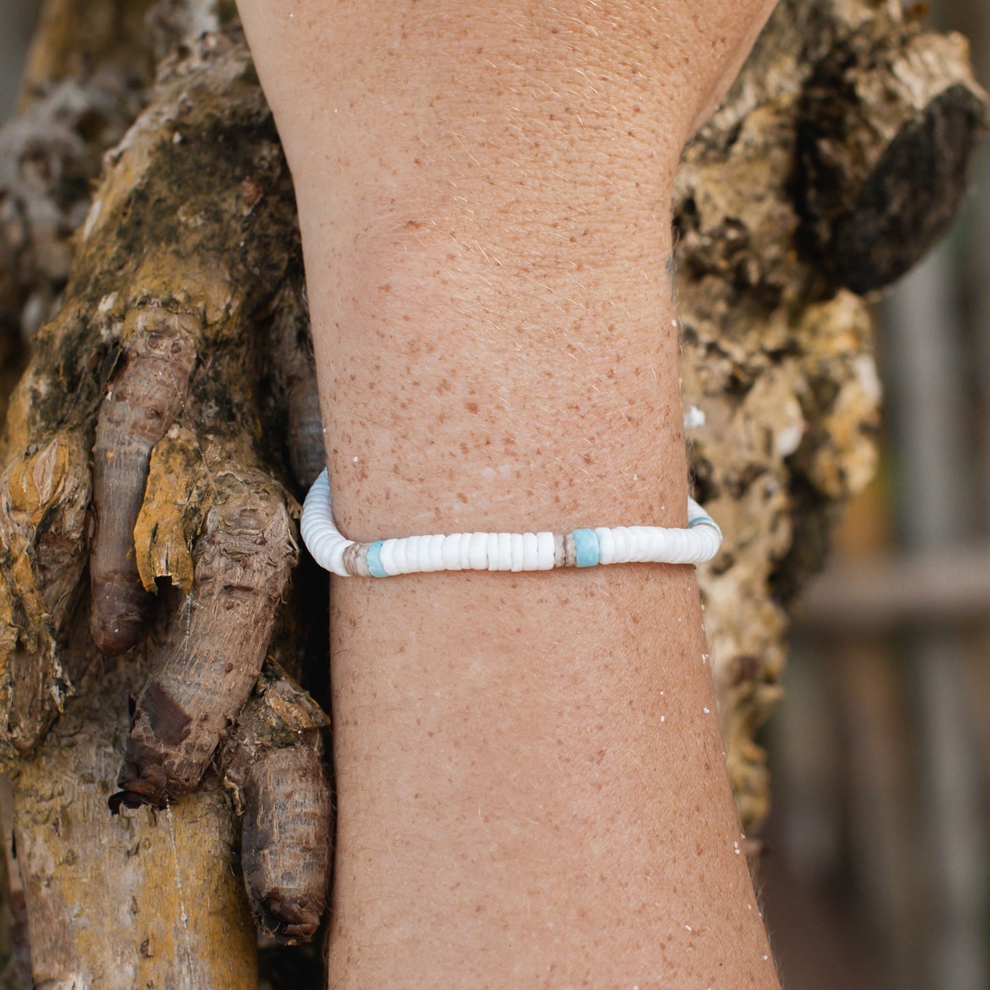 Pineapple Island Tangsi Puka Shell Bracelet - White/Brown