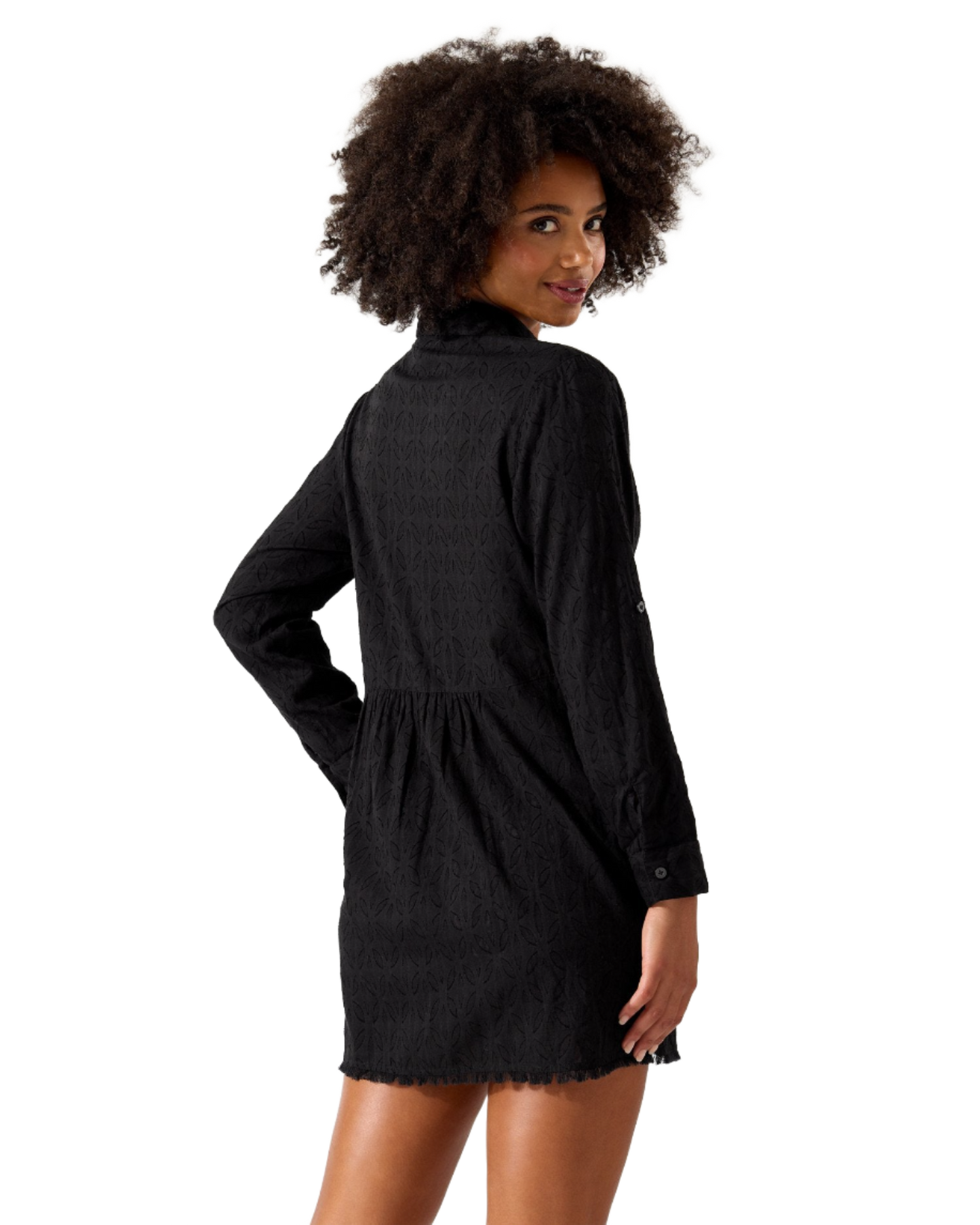 Tommy Bahama Cotton Clip Jacquard Boyfriend Shirt - Black - FINAL SALE