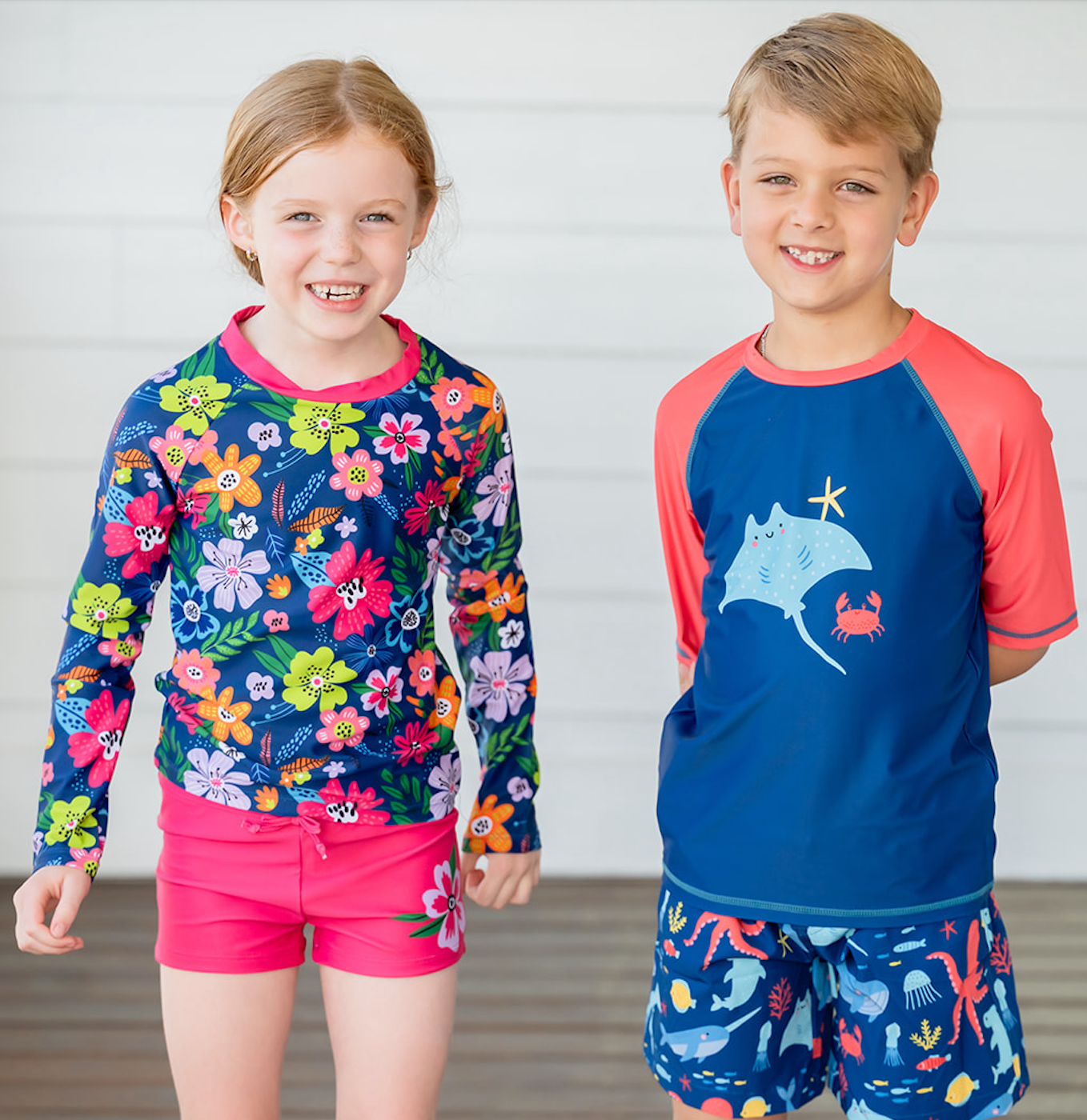 Millie Loves Lily Girls Swim Long-Sleeve 3-PC Rashguard Set - Fuchsia Adele Floral