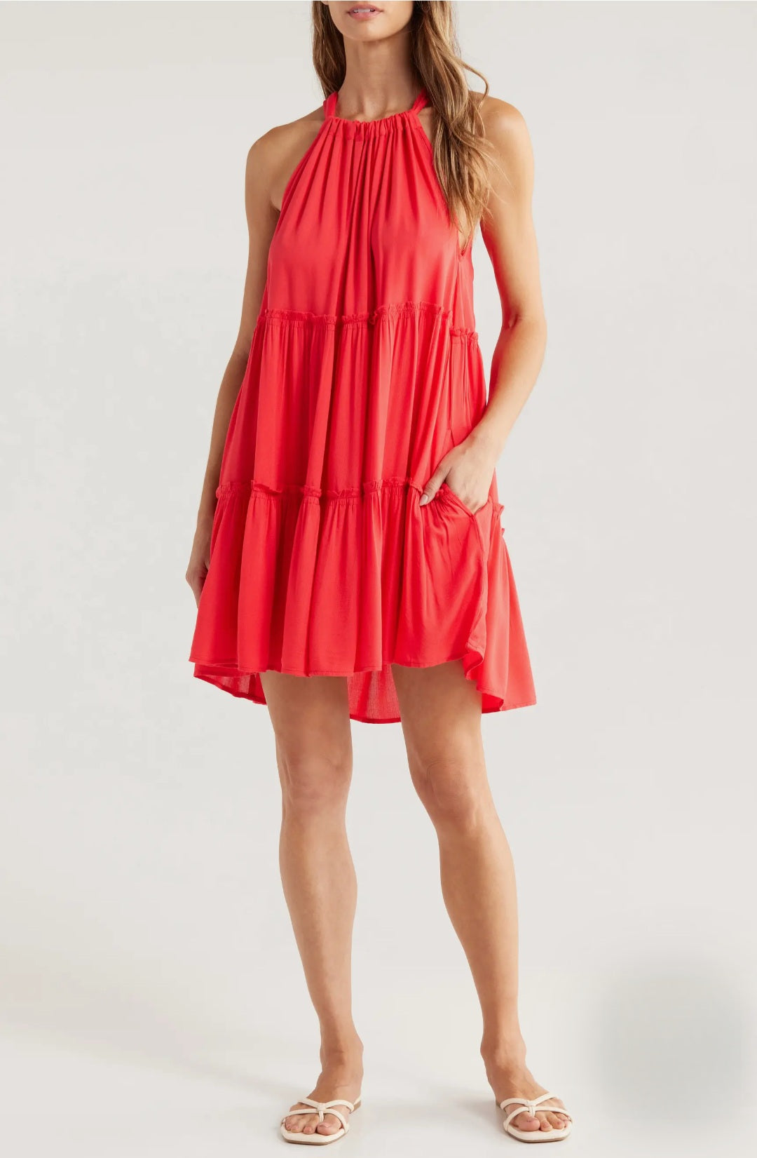 Elan Spaghetti Strap Mini Dress Cover Up - Red Coral