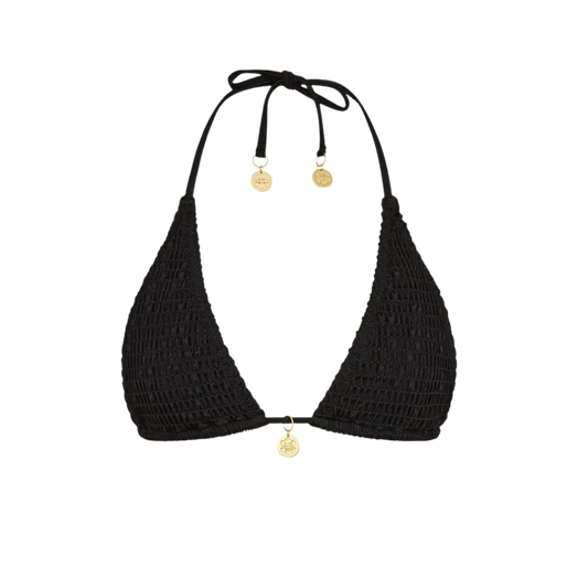 Kulani Kinis Shirred Triangle Bikini Top - Twilight Black