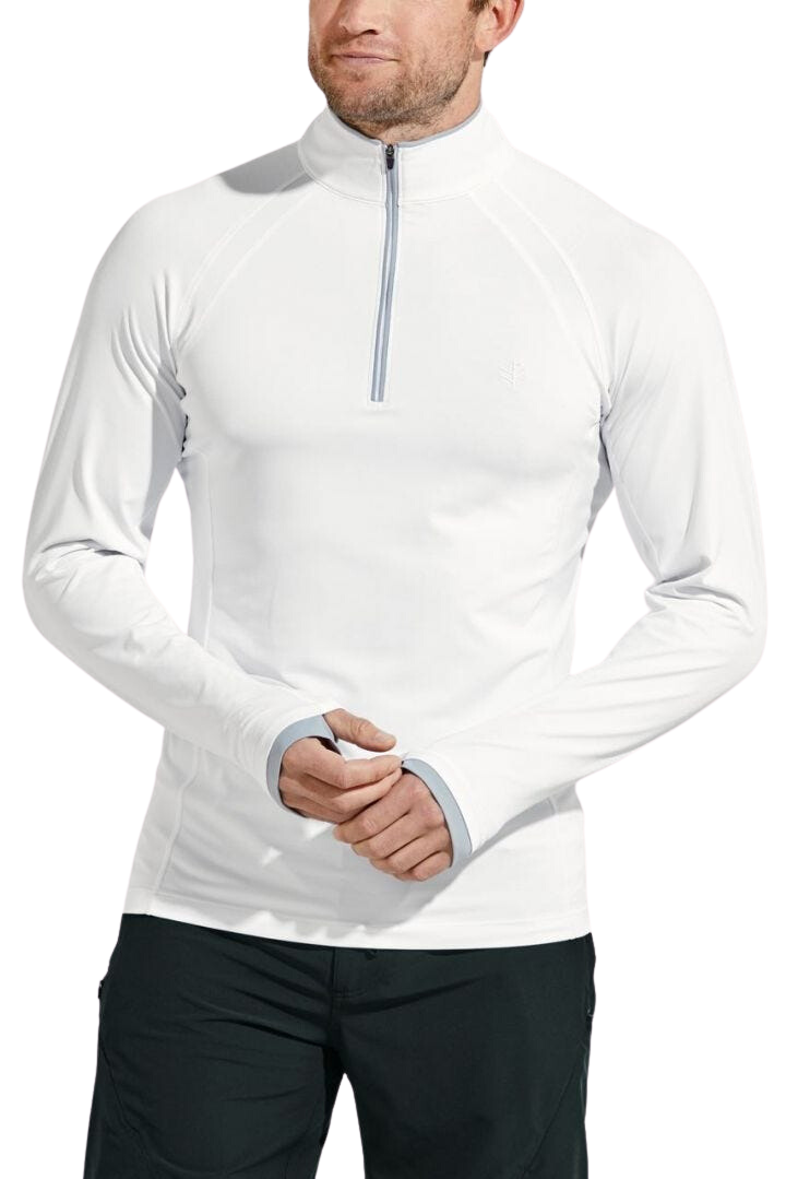 Coolibar Men's Ultimate Half-Zip Rash Guard UPF 50+ - White Line