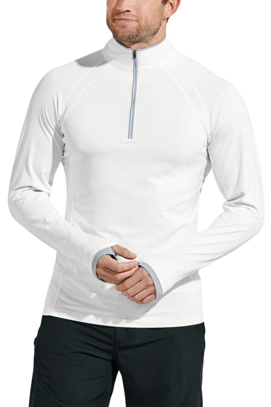 Coolibar Men's Ultimate Half-Zip Rash Guard UPF 50+ - White Line