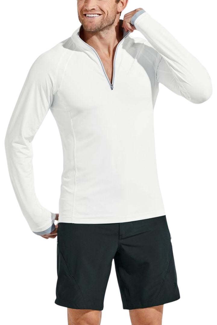 Coolibar Men's Ultimate Half-Zip Rash Guard UPF 50+ - White Line