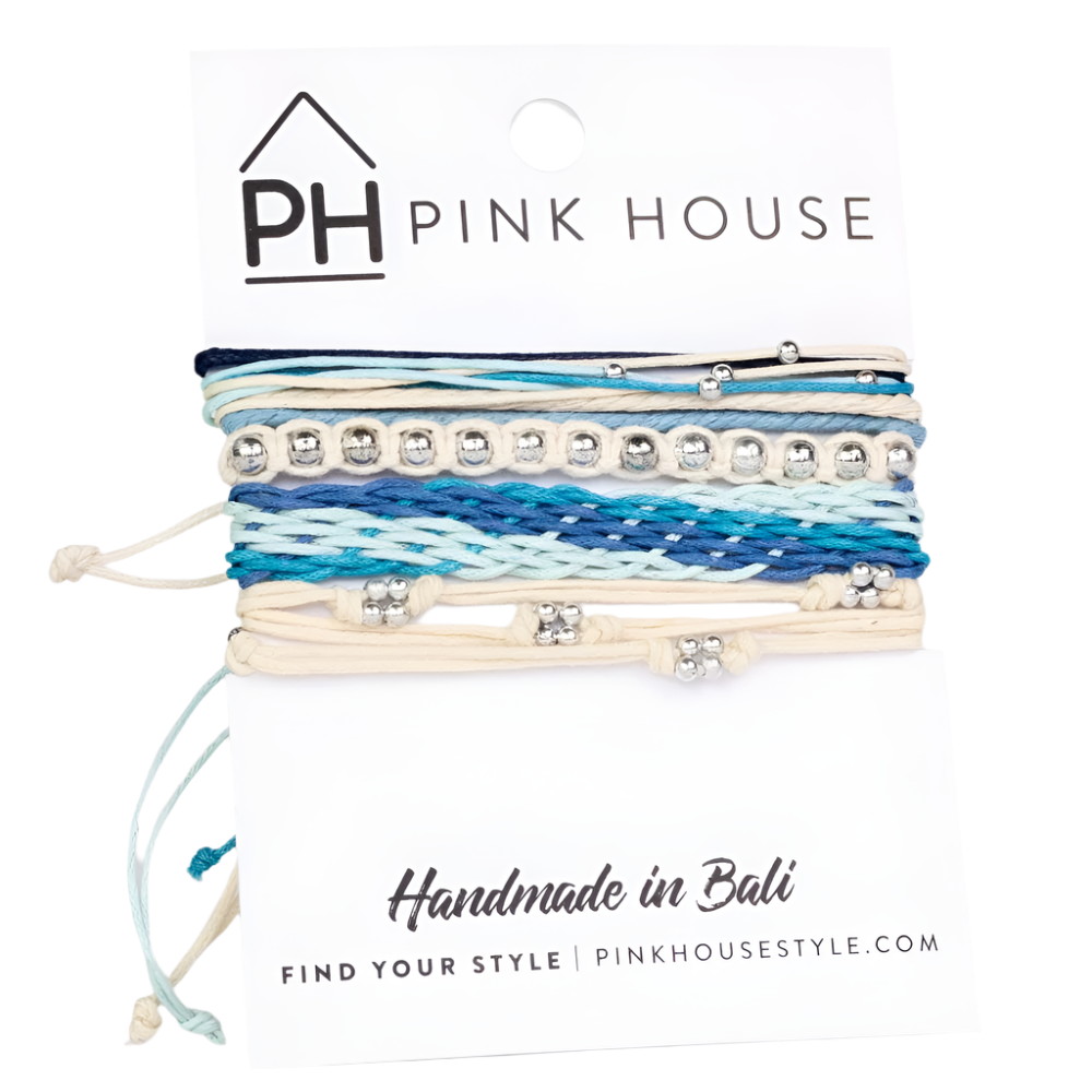 Pink House Arm Deco Color Stack Pull Bracelets Set/4 - Turquoise