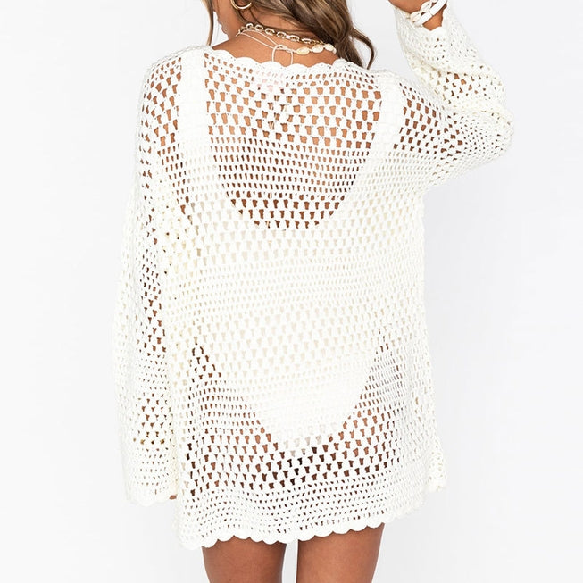 Rosa Cut-Out Flared Sleeves Beach Cover-Up - White