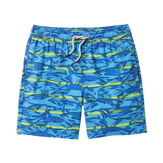 Fair Harbor Kid's Bayberry Swim Trunks Boardshorts - Blue Sharks