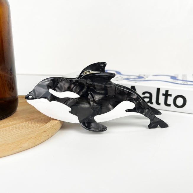 SSR Acetate Orca Killer Whale Hair Claw Clip - Black/White