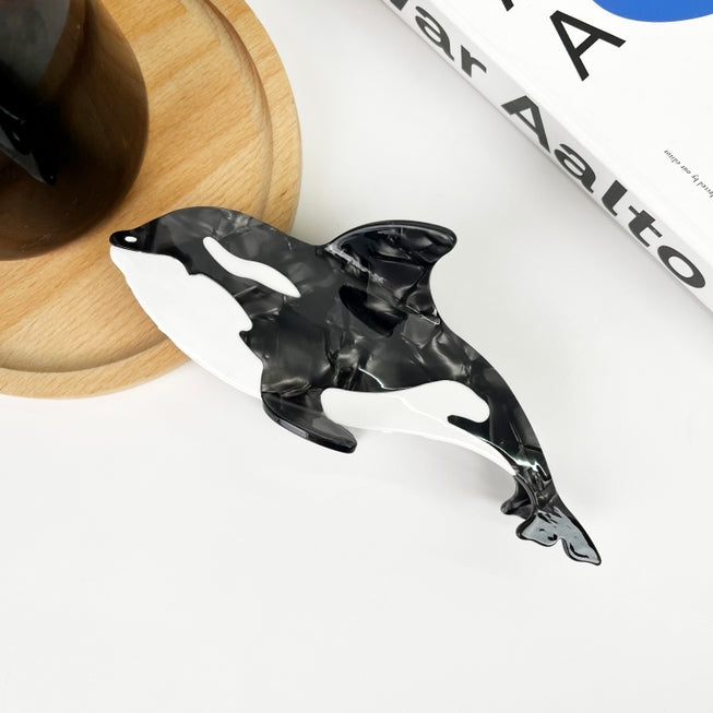SSR Acetate Orca Killer Whale Hair Claw Clip - Black/White