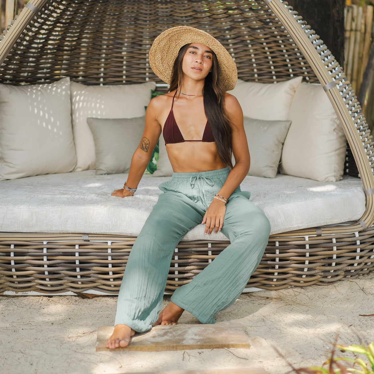 Lotus and Luna Wide Leg Cabana Pants - Sage
