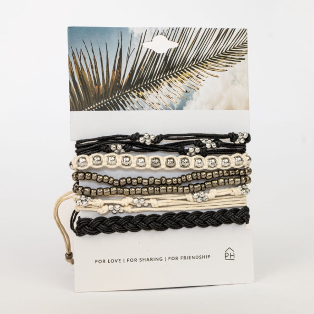 Pink House Palm Color Stack Pull Bracelets - Black/White