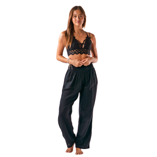 Lotus and Luna Wide Leg Cotton Pants - Black