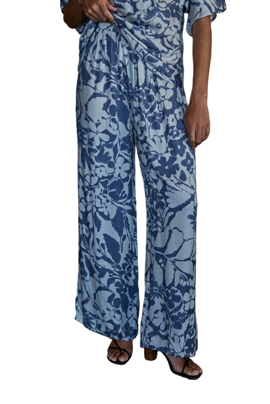 By Together Woven Rayon Floral Print Wide Pants - Blue Floral