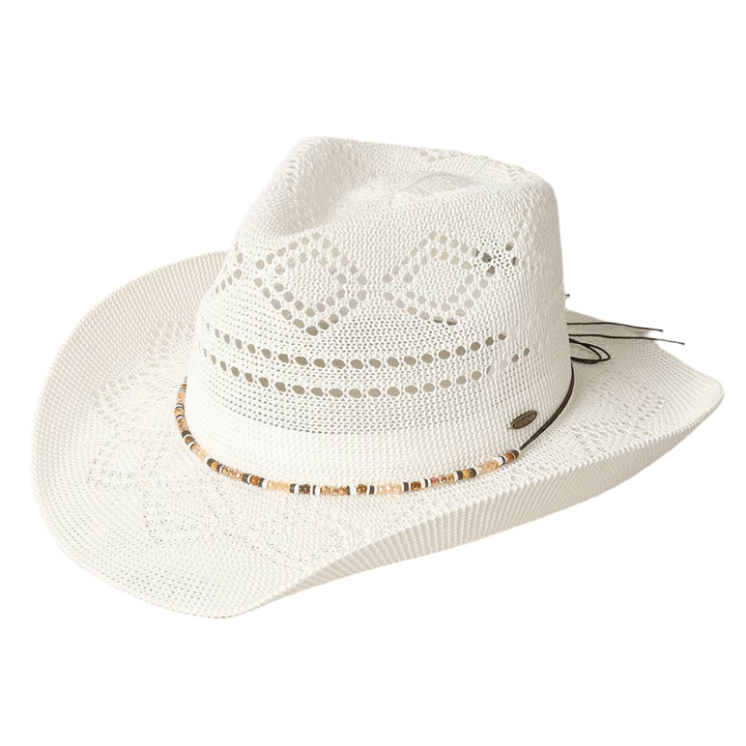 SSR Women's Eco-Friendly Woven Cowboy Panama Adjustable Sun Hat - White