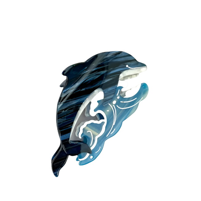 SSR Acetate Joyful Playful Jumping Dolphin & Waves Hair Claw Clip - Blue