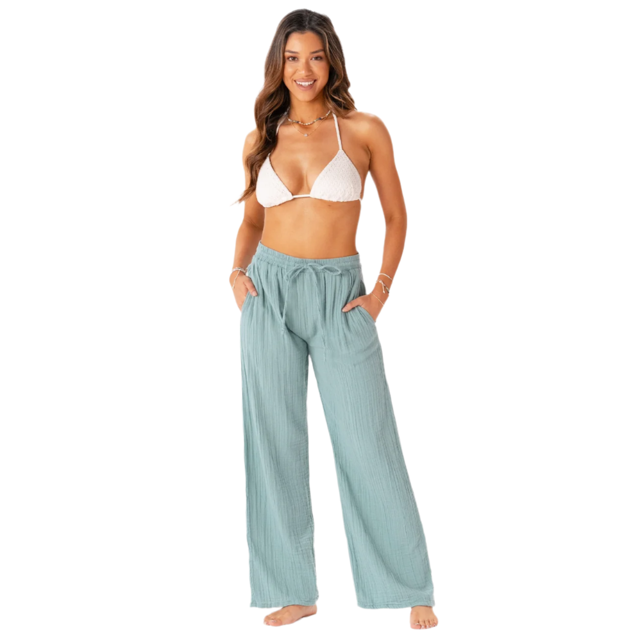 Lotus and Luna Wide Leg Cabana Pants - Aqua