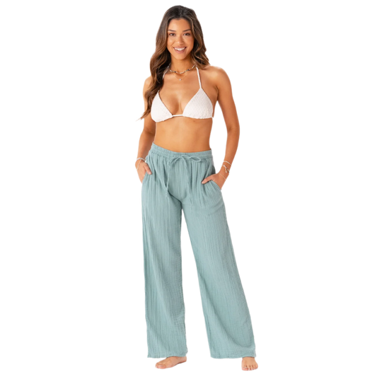 Lotus and Luna Wide Leg Cabana Pants - Aqua