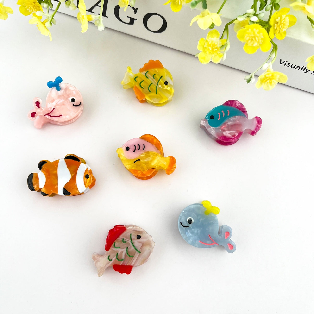 SSR Acetate Mini Pink Blue Fish Claw Hair Clip