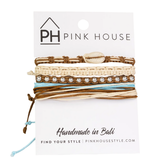 Pink House Arm Deco Color Stack Pull Bracelets Set/4 - Tan